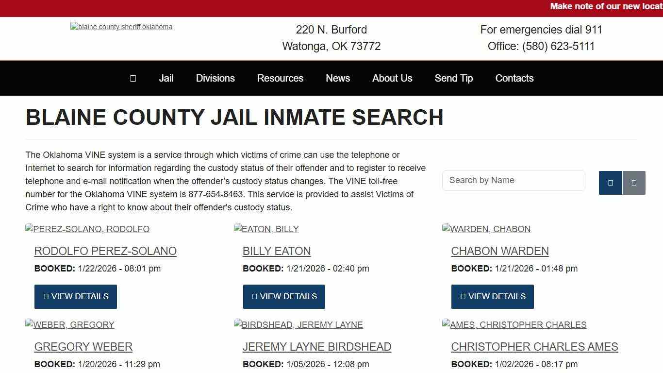 Inmate Search - Blaine County Sheriff's Office Oklahoma Watonga, OK